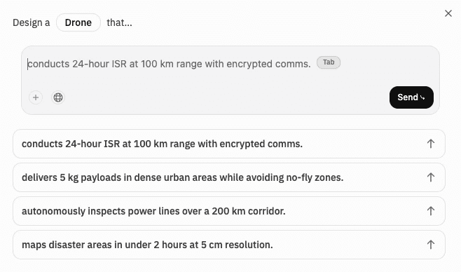 Thumbnail: onboarding dialog with AI-generated mission statements and next steps