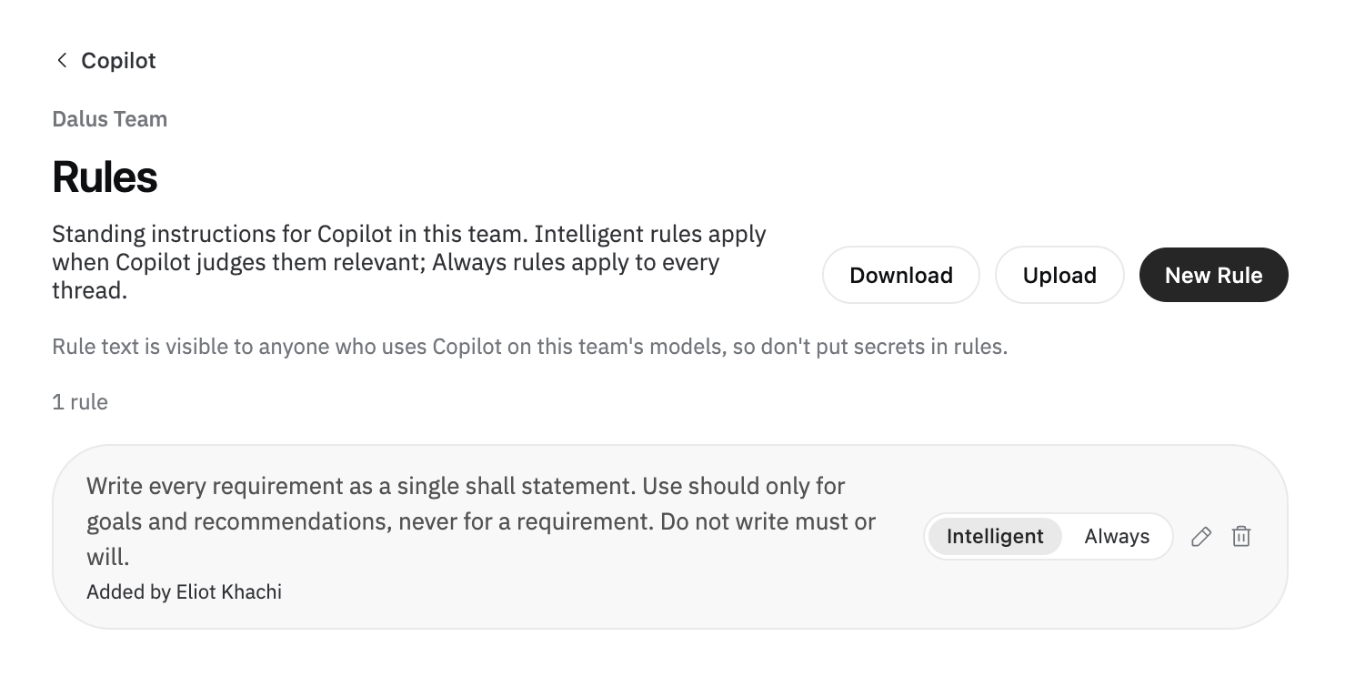 The Rules page showing Always and Intelligent rule modes